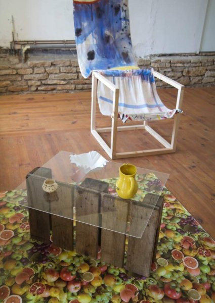 Installation view with repurposed objects